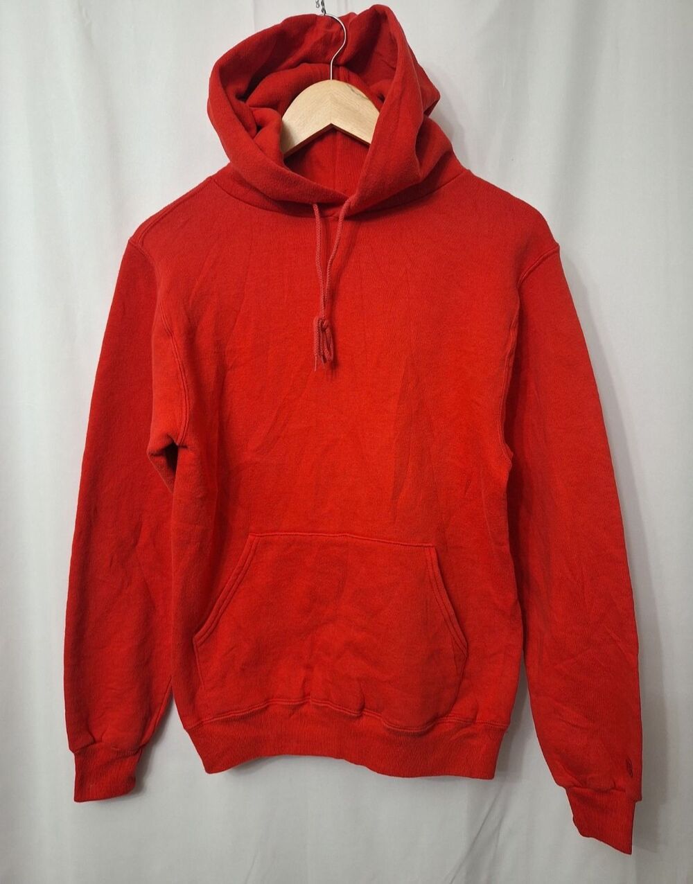 Vintage 70s Russell Athletic Blank Hoodie Sweatshirt Sz Small Red Made In USA